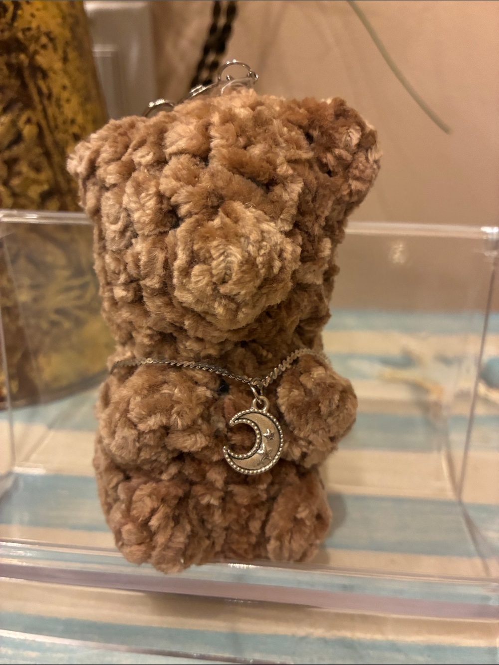 Handcrafted Plush Crochet Gummy Teddy Charm Keychain w/ SS Moon Bracelet